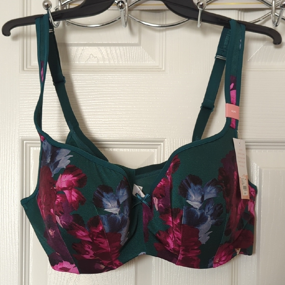 Floral Underwire Bra - Green and Pink